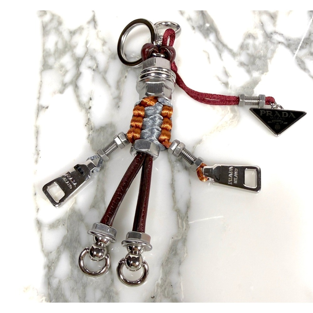 Prada Robot Leather and Metal Key Ring Bag Charm Trick 1TT291